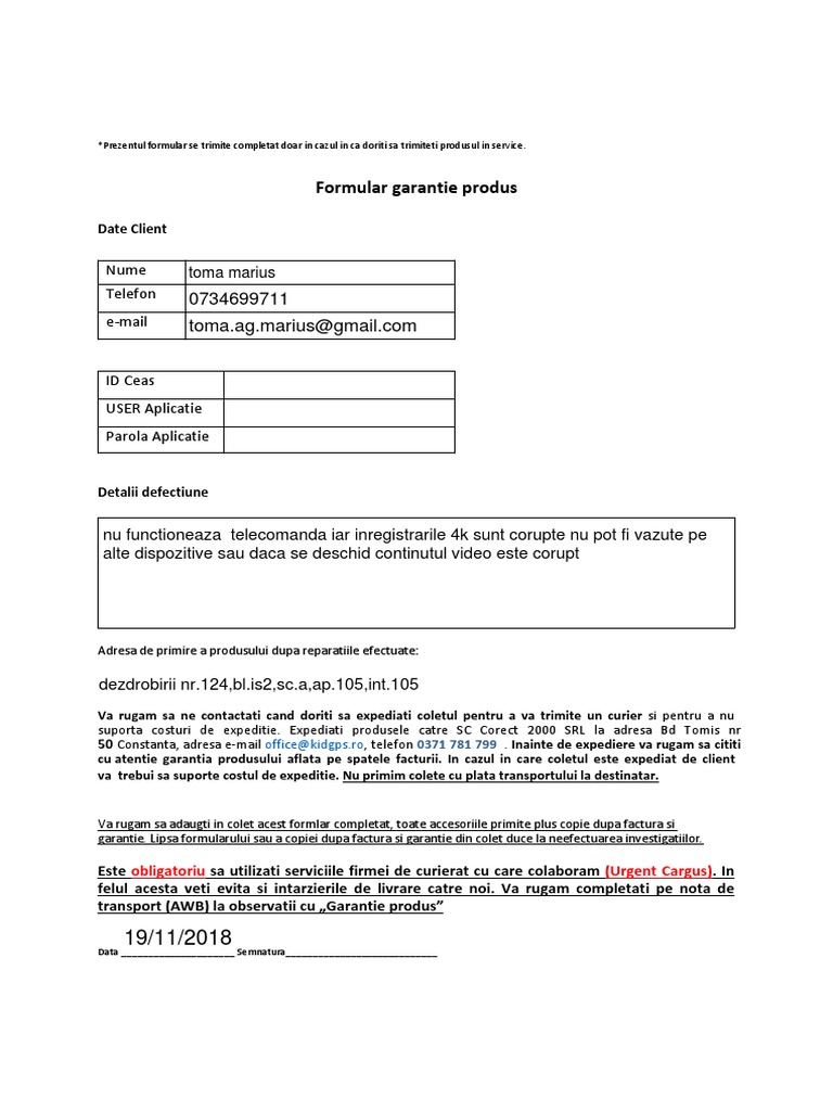 Formular Garantie | PDF