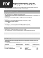 Annex To The Application For The Recognition of A Foreign Qualification: Sheet For Programme of Study "Healthcare"