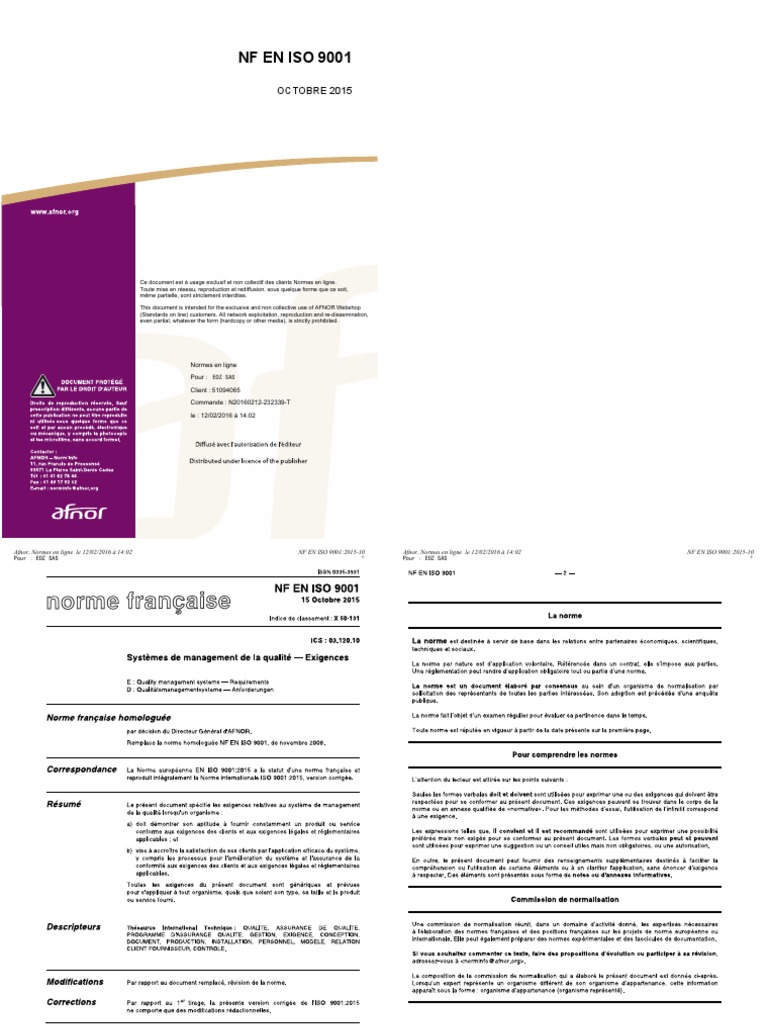 Norme Iso 9001 Version 2018 Pdf Gratuit