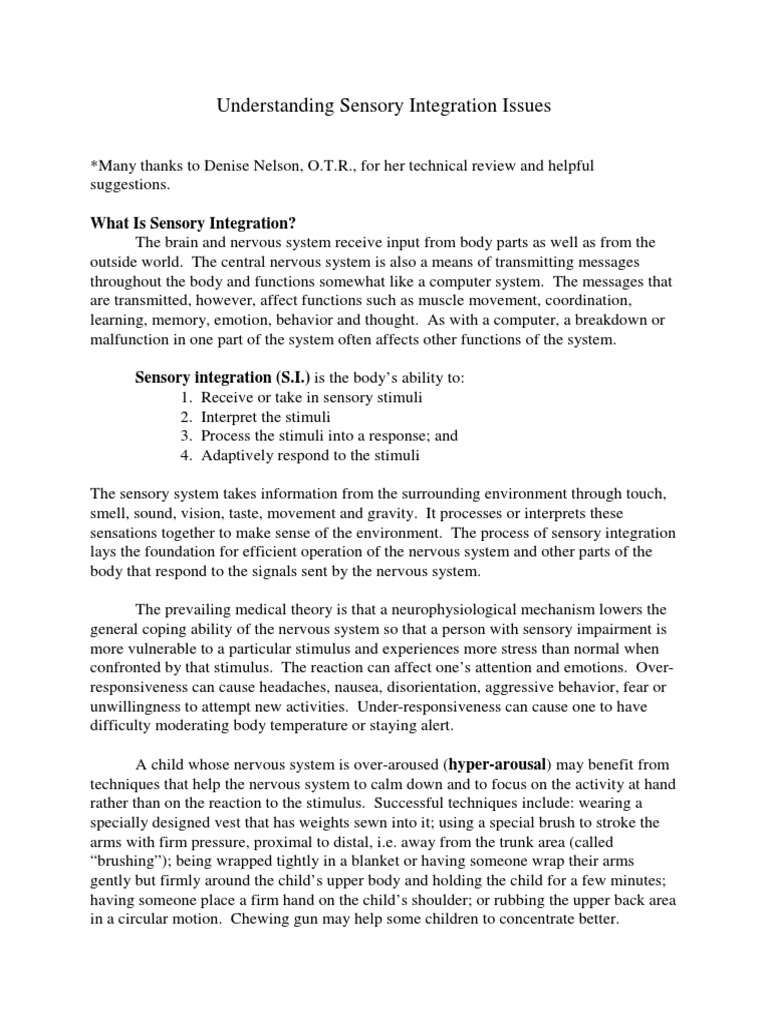 Sensory Integration | PDF | Senses | Stimulus (Physiology)