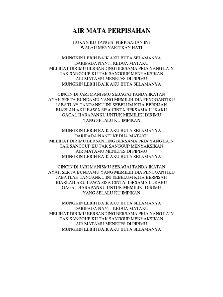 Lirik Lagu Tommy J Pisa Air Mata Perpisahan