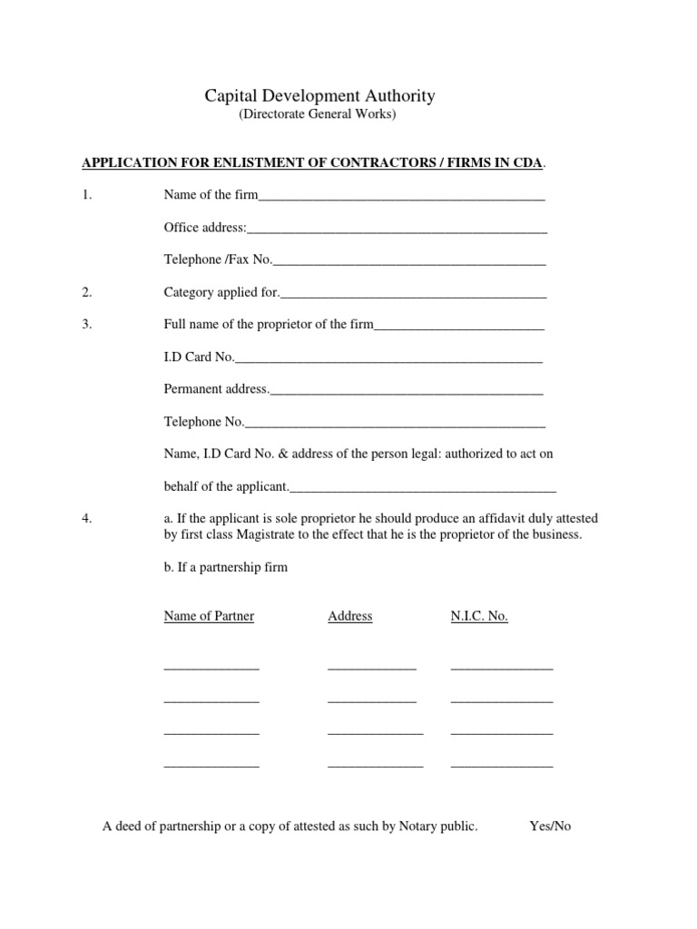 Capital Development Authority: Application For Enlistment of ...