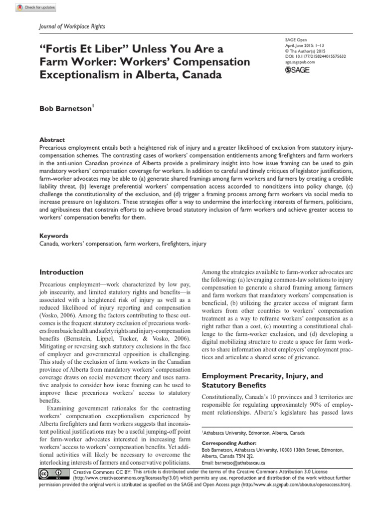 “Fortis Et Liber” Unless You Are a Farm Worker Workers’ Compensation