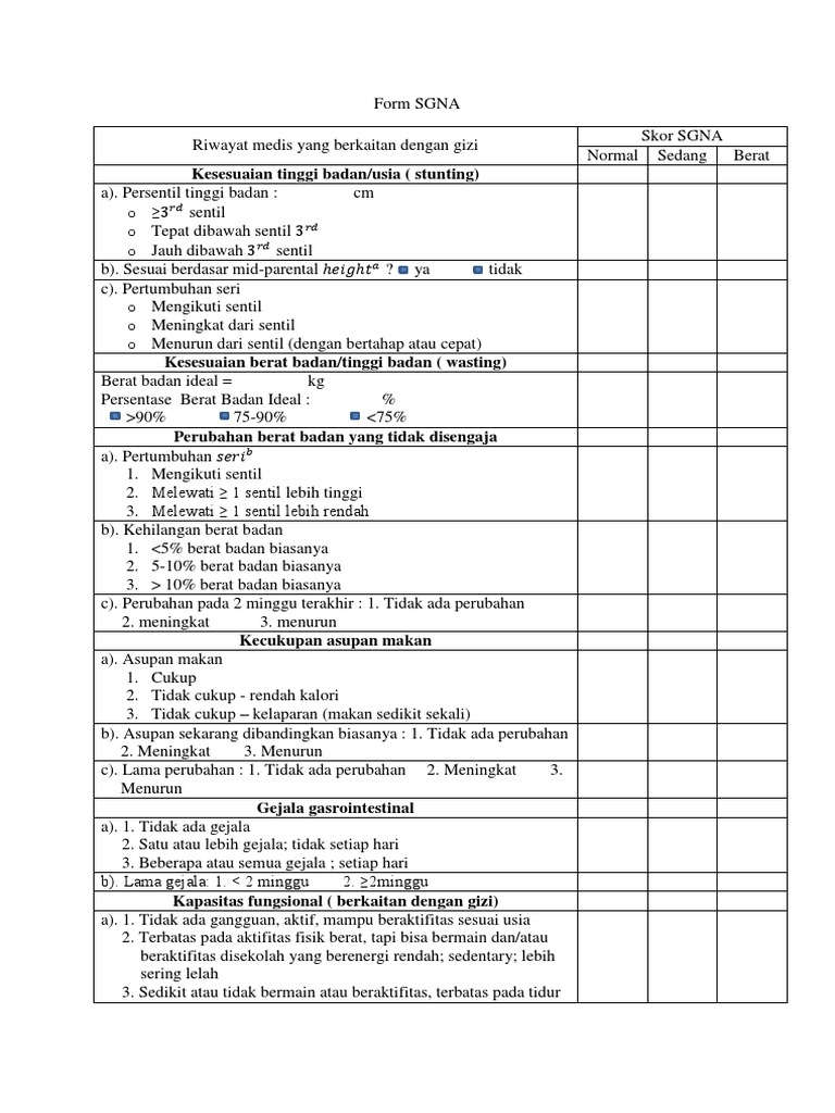 Formulir Skrining Gizi SGNA | PDF | Pengembangan Diri