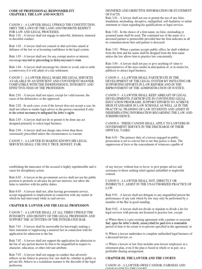 Code of Professional Responsibility PDF Practice Of Law Lawyer