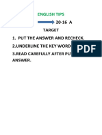 20-16 A Target 1. Put The Answer and Recheck. 2.underline The Key Words. 3.read Carefully After Put The Answer