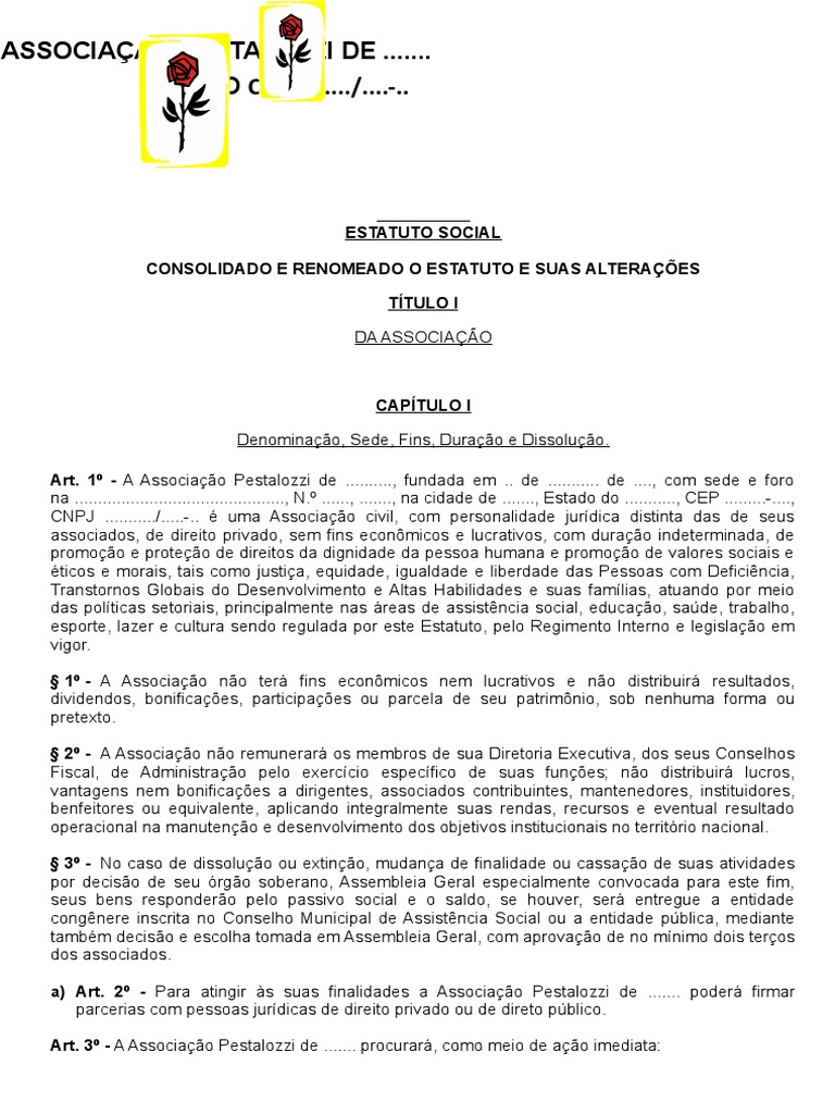 Estatuto da Associação Pestalozzi | PDF | Conselho de Segurança das ...