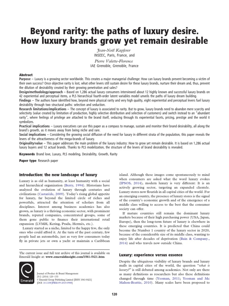 Kapferer and Valette Beyond Rarity The Paths of Luxury Desire. How