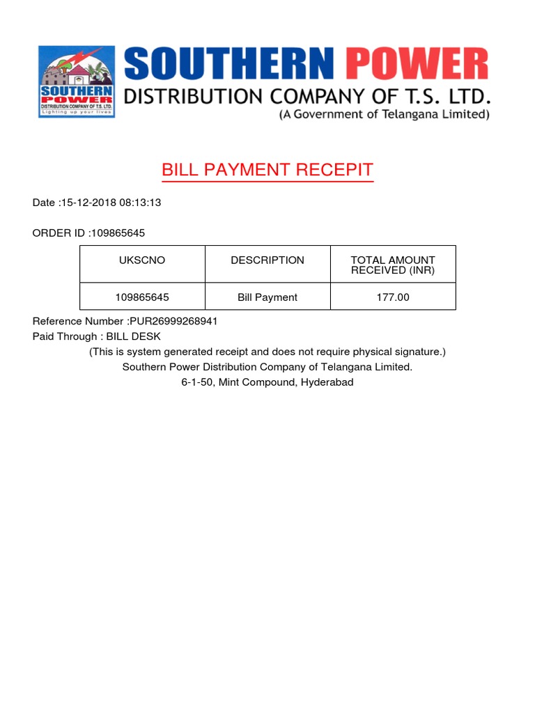 Bill Payment Recepit