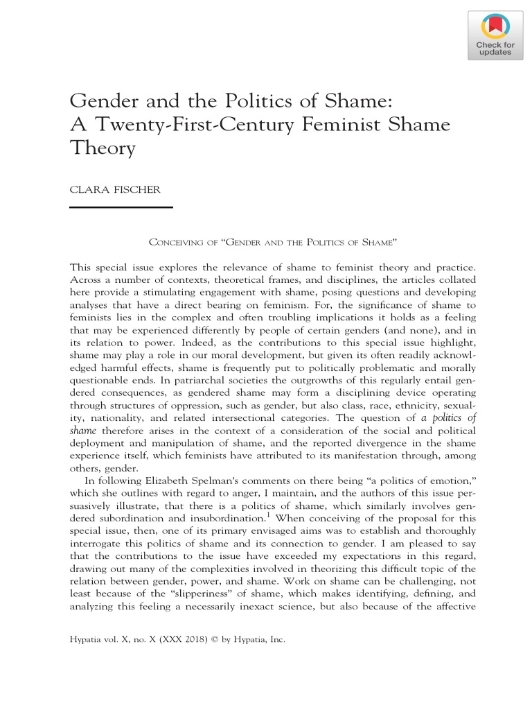 Gender and The Politics of Shame A TwentyFirstCentury Feminist Shame