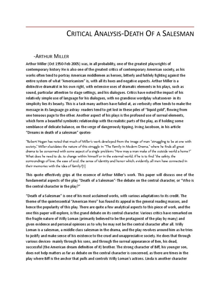 Critical Analysis-Death of A Salesman | PDF