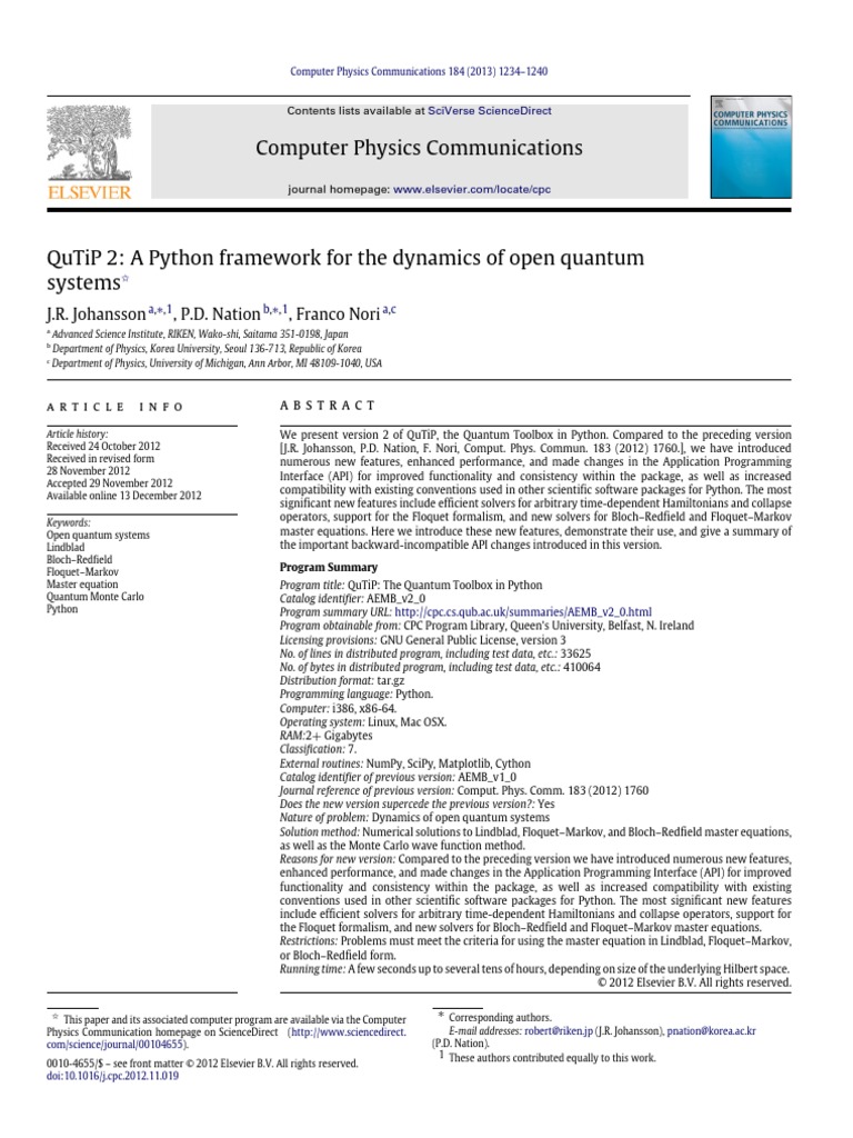 QuTip Python Feature Summary | PDF | Quantum Entanglement | Eigenvalues ...