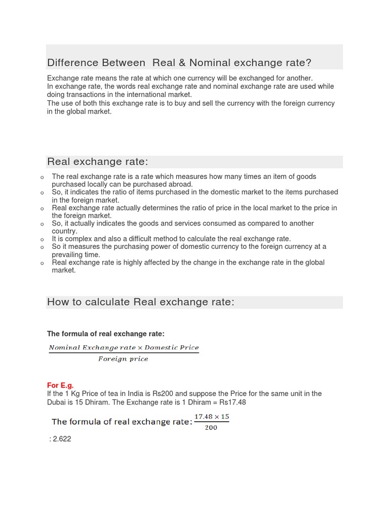 Difference Between Real & Nominal Exchange Rate?: o o o o o o o | PDF |  Real Versus Nominal Value (Economics) | Exchange Rate