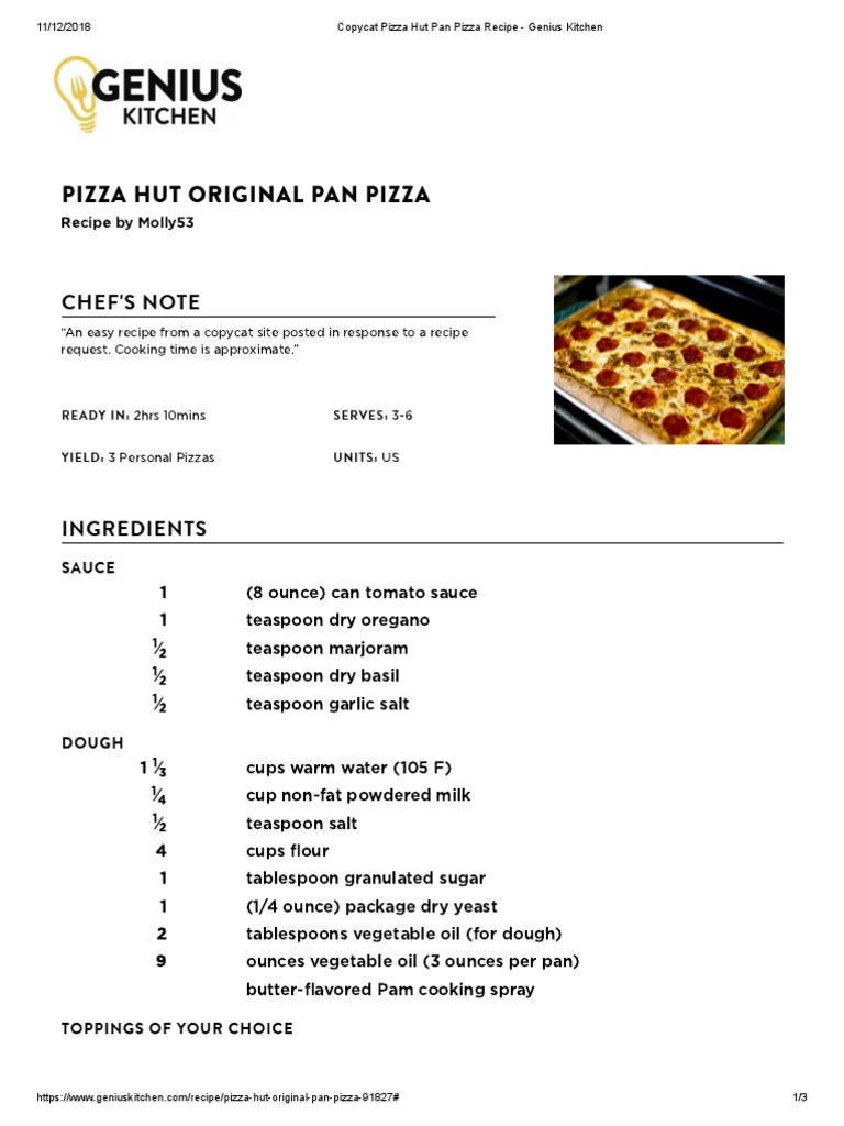 Copycat Pizza Hut Original Pan Pizza Recipe