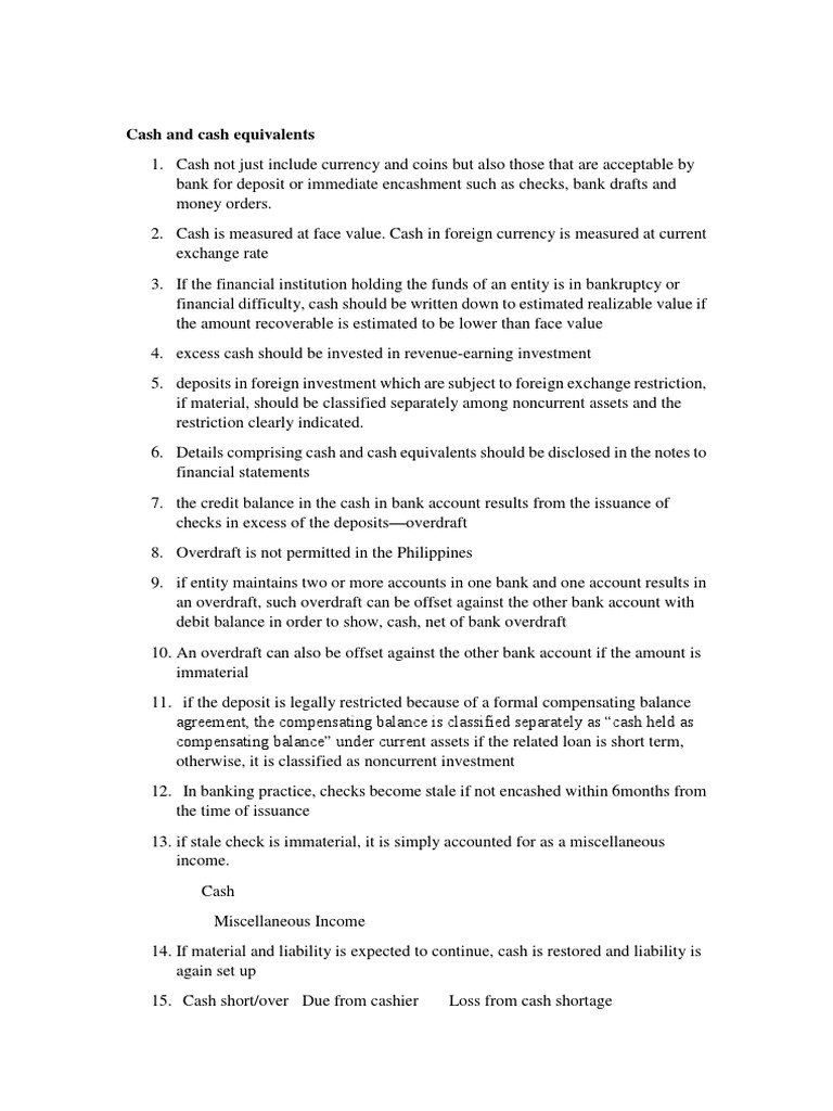 Cash and Cash Equivalents PDF Overdraft Deposit Account