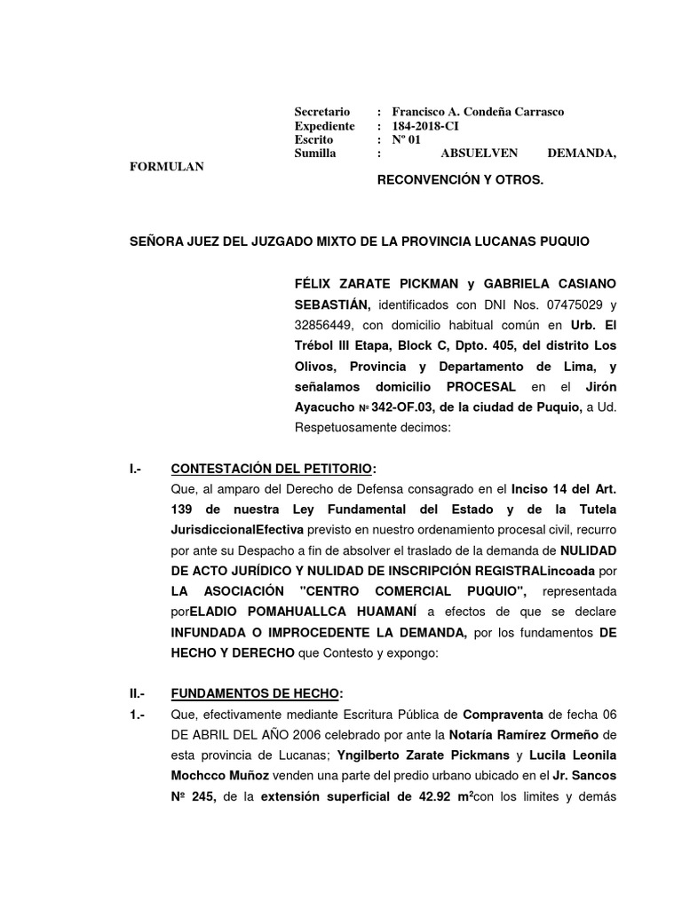 Absuelvo Demanda de Reconvención a La Asociación Centro Comercial ...