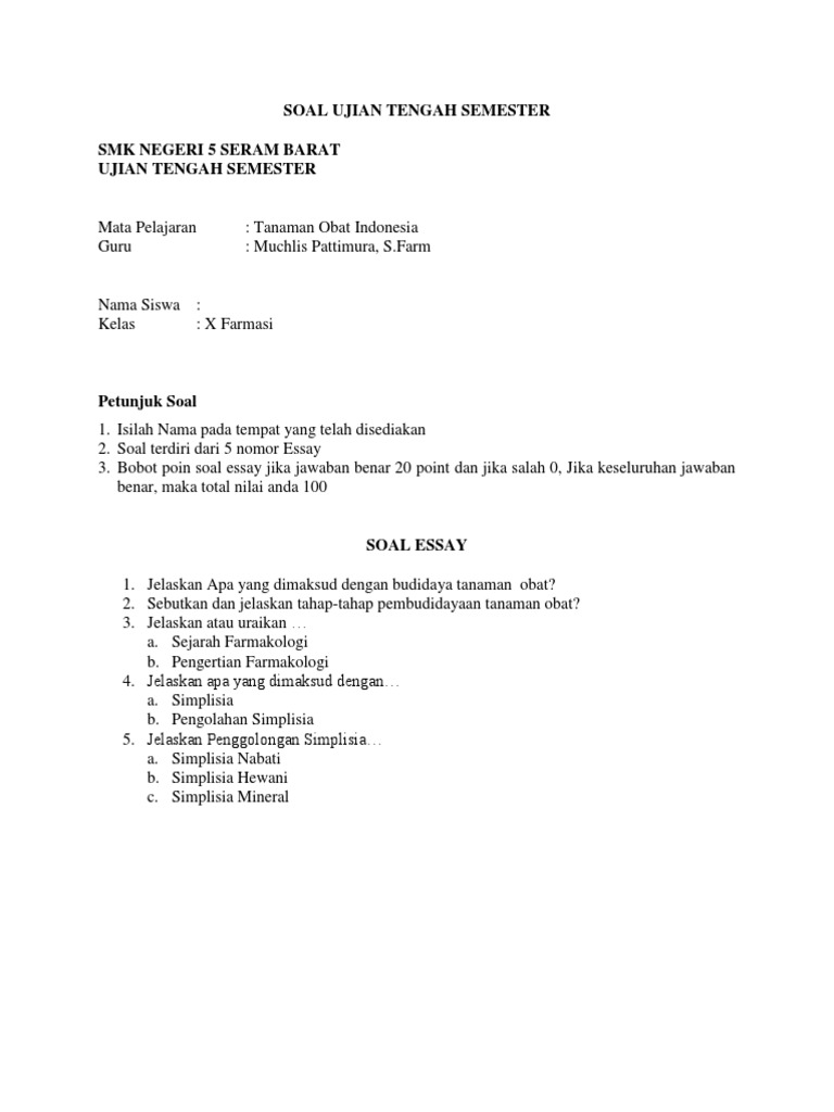Soal Ujian Kela Xii Tengah Semester
