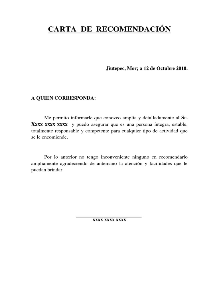 Carta de recomendación laboral personal