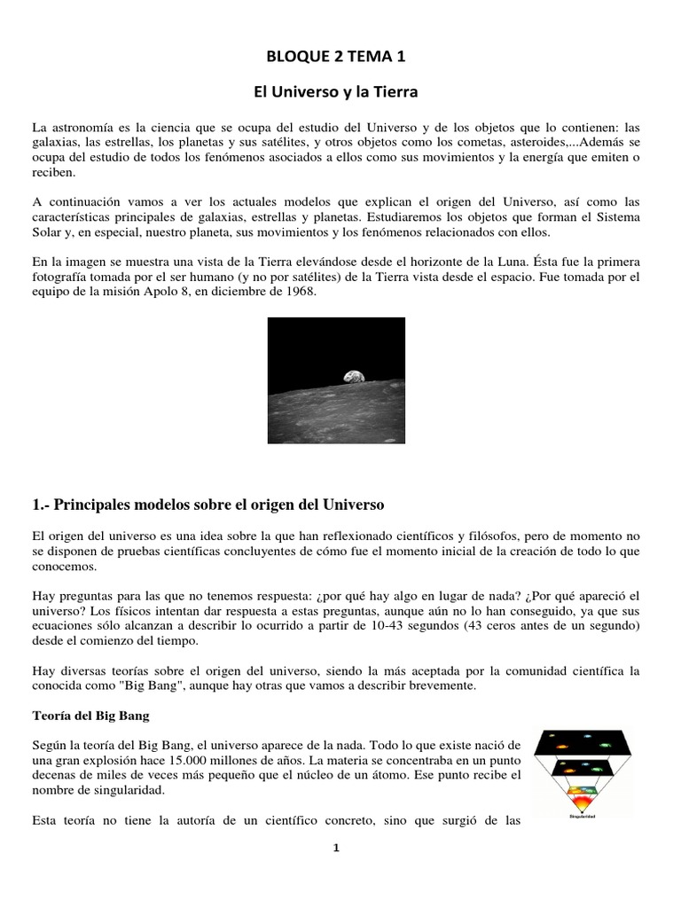 Bloque 2 Tema 1 El Universo Y La Tierra Pdf Sistema Solar Universo