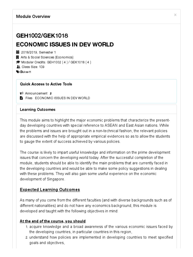 Economic Issues in Developing Countries | PDF | Lecture | Economic ...