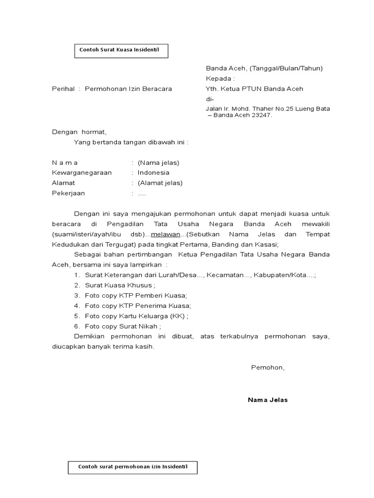Contoh Surat Kuasa Insidentil Jaaaaa