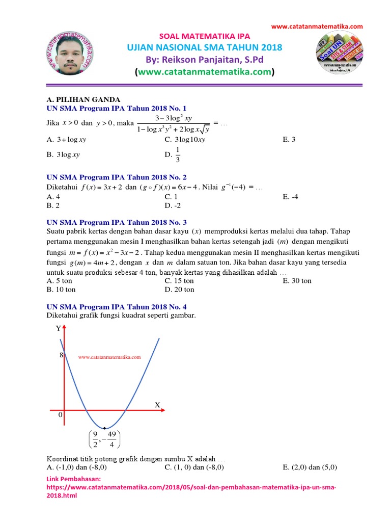 Soal Matematika Ipa Un Sma Tahun 2018