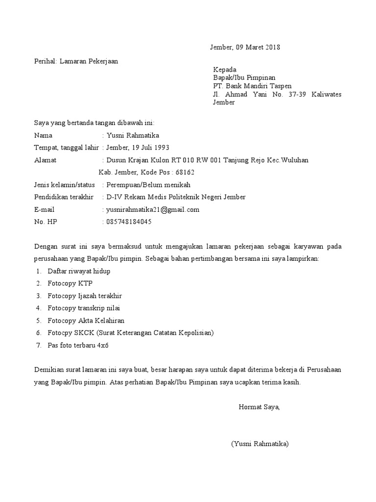 Surat Lamaran Kerja 