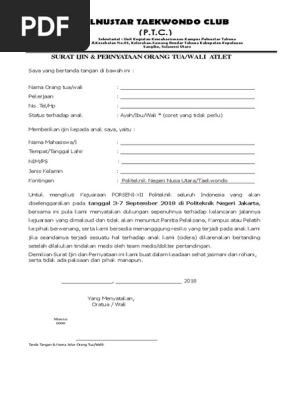 Contoh Surat Aduan Rasmi Terhadap Undercutting Kelas Taekwondo