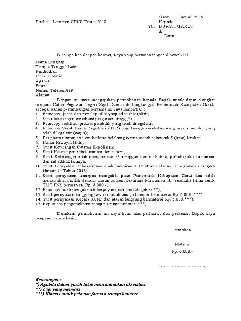 Contoh Surat Lamaran Kemenristekdikti Cpns 2019 - Contoh ...