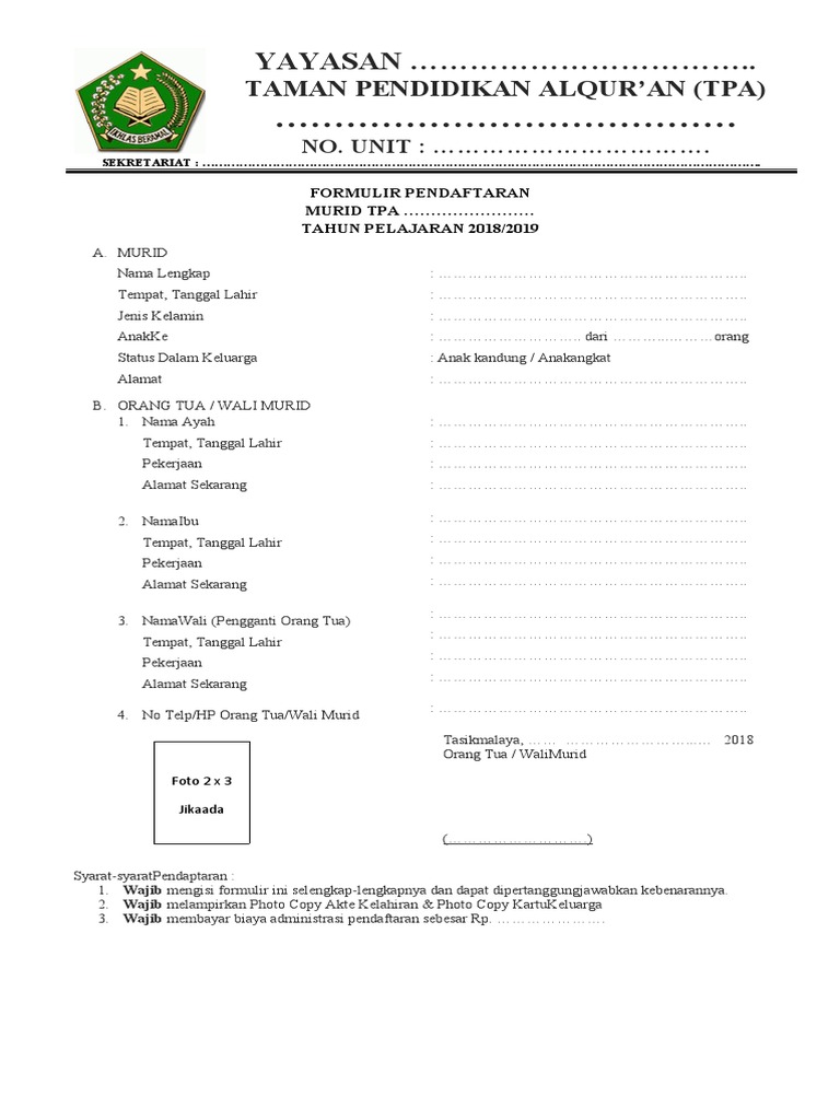 Contoh Surat Formulir Pendaftaran Nusagates