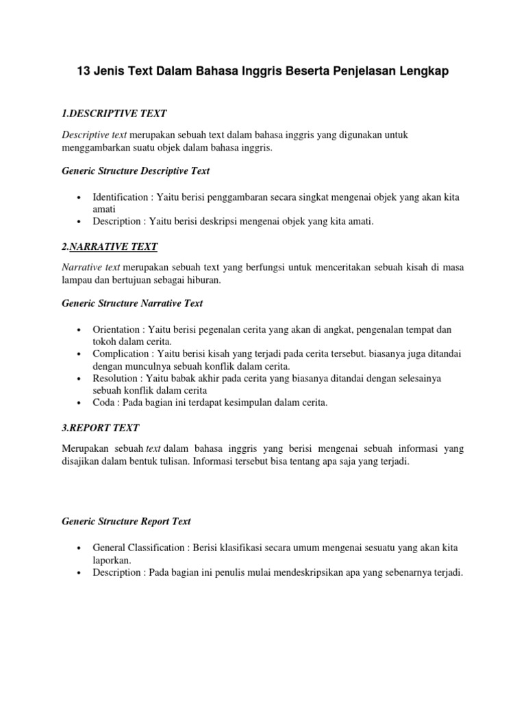 13 Jenis Text Dalam Bahasa Inggris