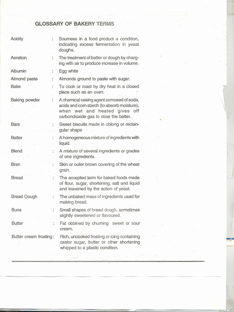 Glossary of Bakery Terms PDF Breads Dough