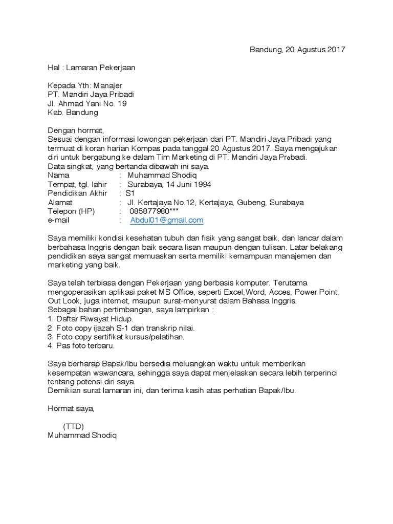 Surat Lamaran Kerja