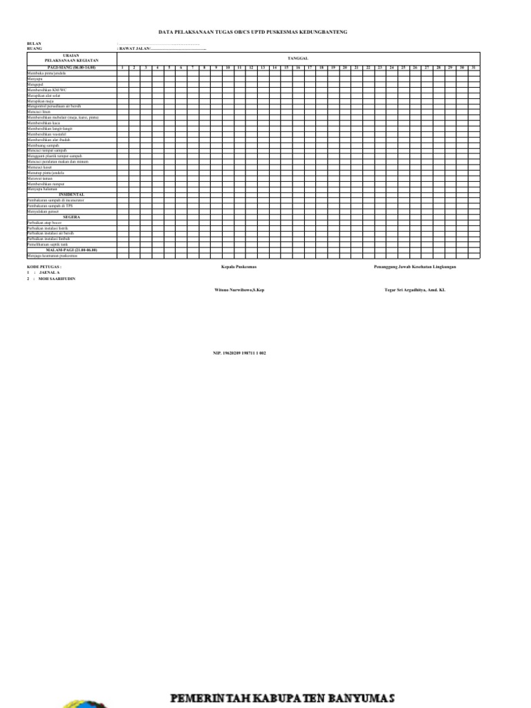 Ceklist kebersihan ruangan