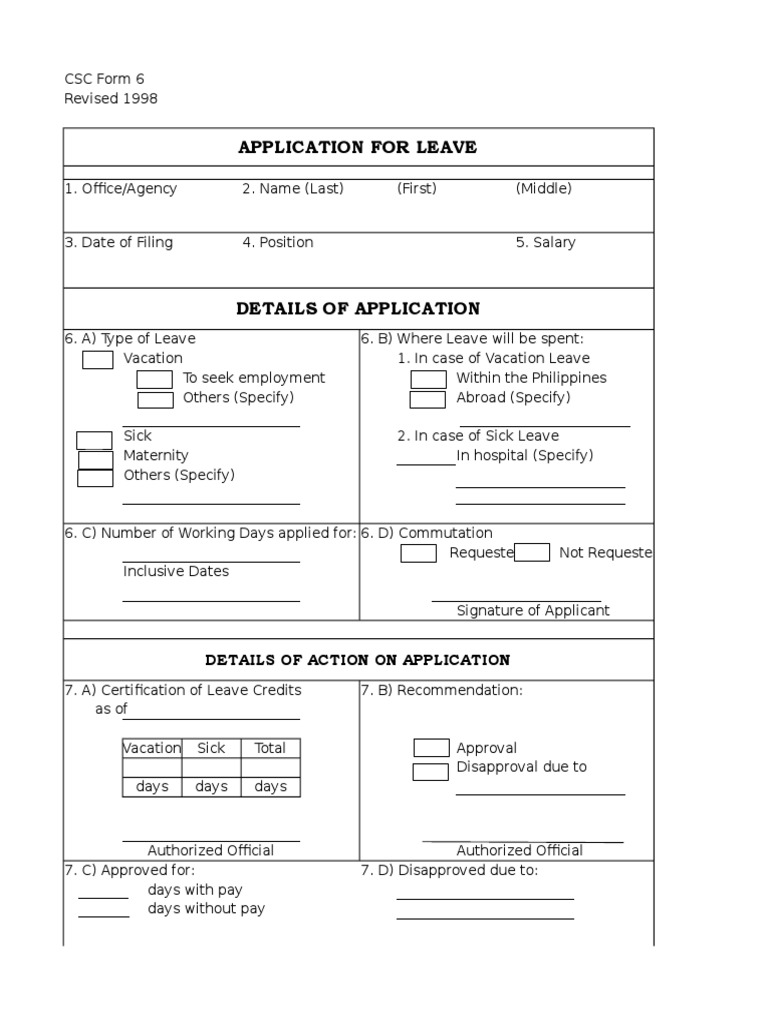 CSC Form 6 Leave Application Guide | PDF