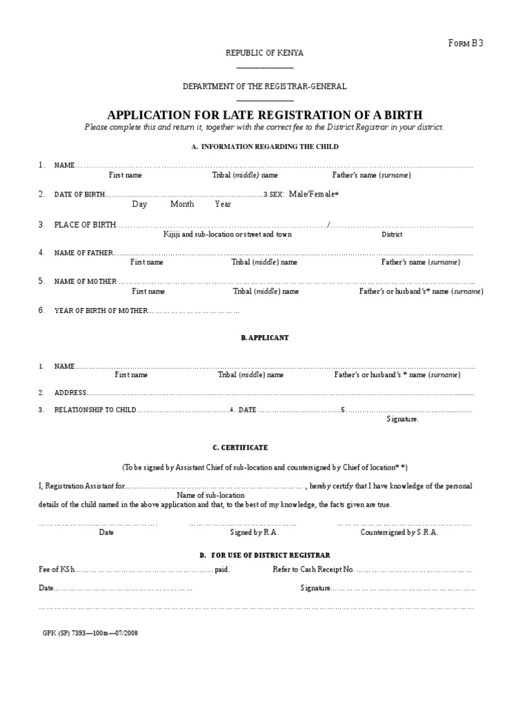 Birth Certificate Form B3 B4 PDF Birth Certificate Government