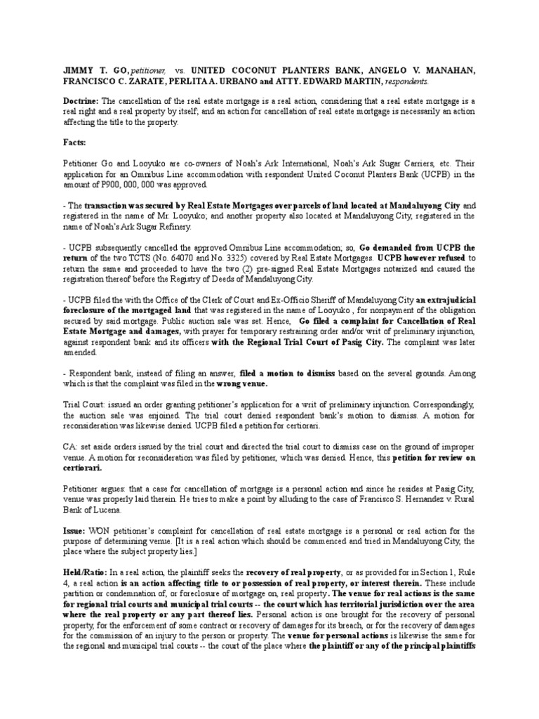 43531558 Digest Go V Ucpb Doc Foreclosure Mortgage Law