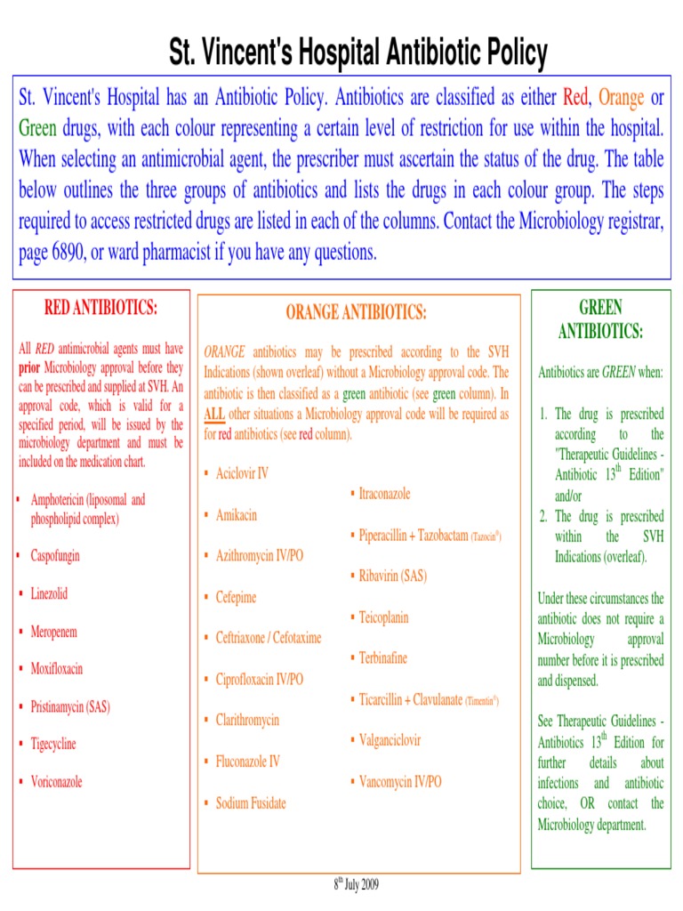 St. Vincent's Hospital Antibiotic Policy: Green | PDF | Pneumonia ...