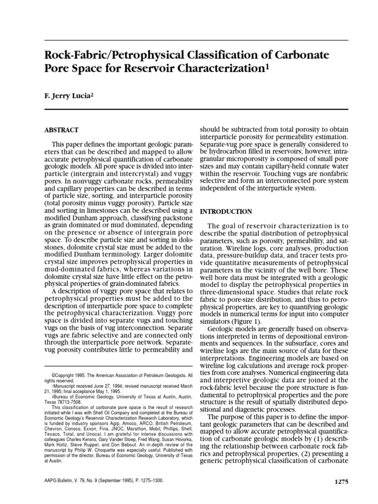 Lucia (1995) Rock-Fabric Petrophysical Classification of Carbonate Pore ...