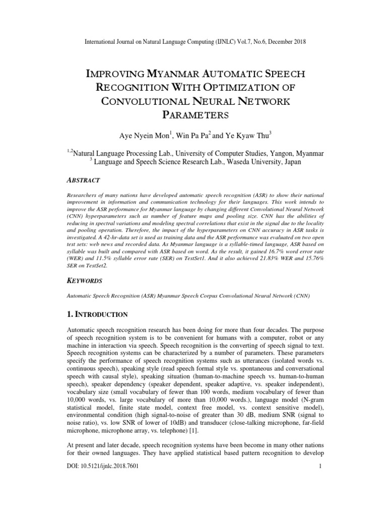 Myanmar ASR via CNN Optimization | PDF | Speech Recognition | Deep Learning
