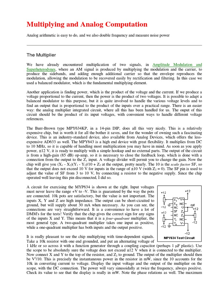 Analog Multipliers for Engineers | PDF | Operational Amplifier | Root ...