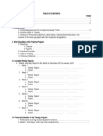 Table of Contents for Training Program Report
