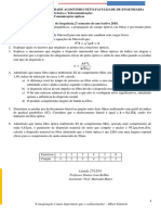 Segunda prova parcelar de Comunicação óptica.