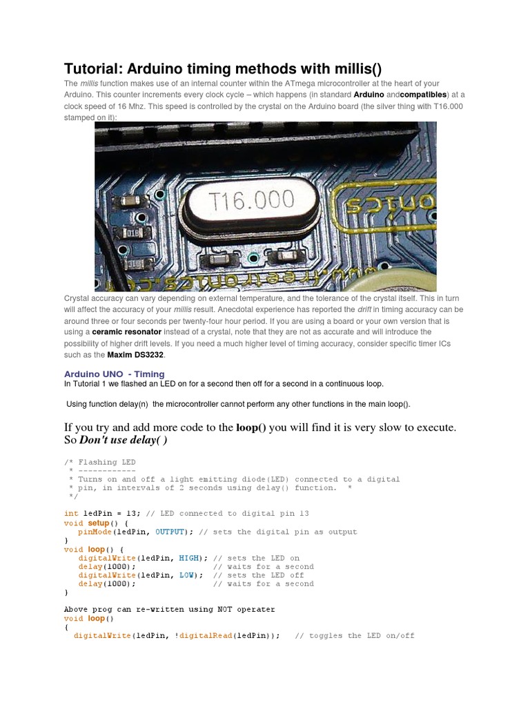 Millis For Arduino PDF Arduino Timer