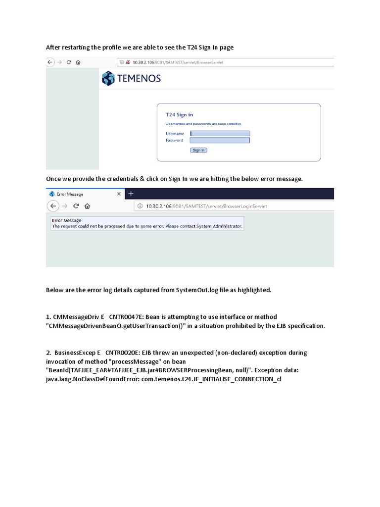 T24 Sign In Error Troubleshooting Guide | PDF