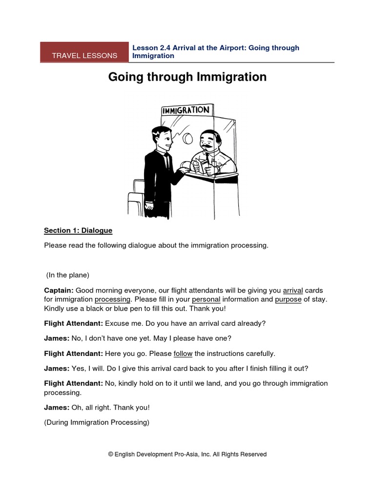 Immigration Dialogue at the Airport | PDF | Vocabulary | Sentence ...