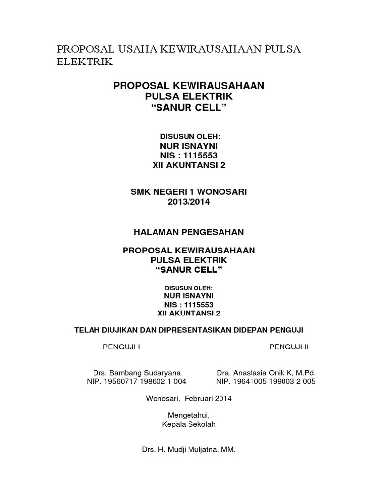 Proposal Usaha Kewirausahaan Pulsa Elektrik