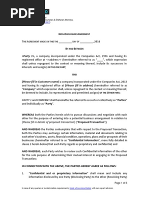 Non Disclosure Agreement Template
