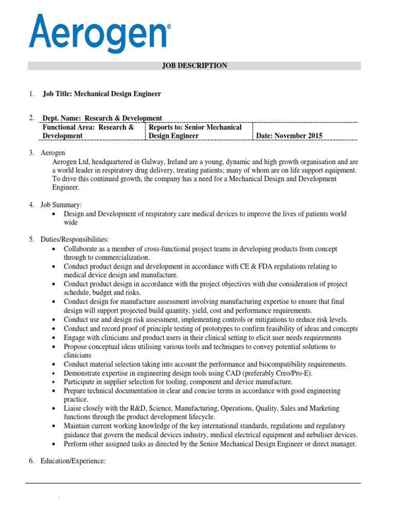 Mechanical Design Development Engineer 9 3 16 Pdf Pdf Medical