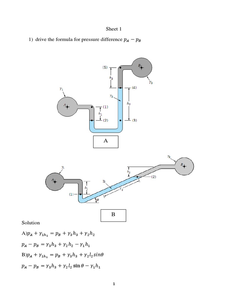 Pressure Difference Calculations in Fluids | PDF | Pressure Measurement ...